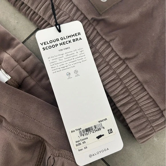 NEW Alo hot cocoa velour glimmer wide leg pant and scoop neck bra set XXS/XS - Picture 6 of 12